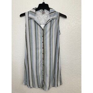 No Boundaries L Striped Sleeveless Button‎ Down Collared Shirt Dress